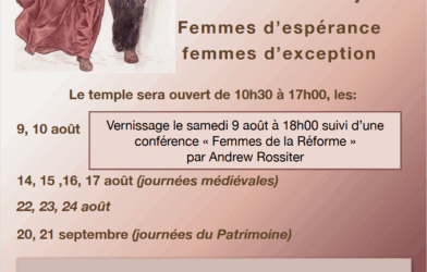 Exposition au Temple Protestant de Monflanquin : Portraits de femmes de la Réforme à nos jours, à partir du 9 août, conférence à 18h, voir dates dans l’article